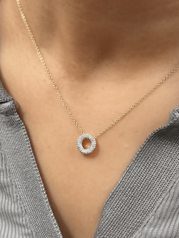 LuvMyJewelry Bubble Initial Diamond Letter Pendant In 14K Yellow Gold - O