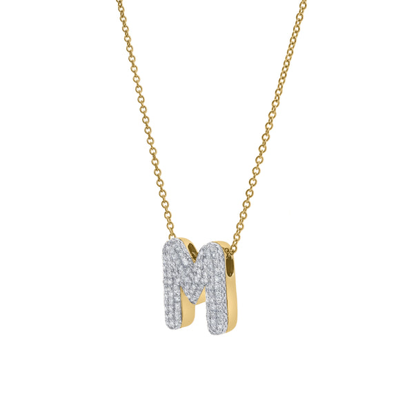 LuvMyJewelry Bubble Initial Diamond Letter Pendant In 14K Yellow Gold Big - M