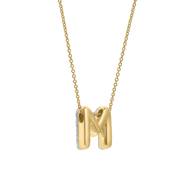 LuvMyJewelry Bubble Initial Diamond Letter Pendant In 14K Yellow Gold Big - M