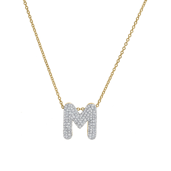 LuvMyJewelry Bubble Initial Diamond Letter Pendant in 14K Yellow Gold Big - M