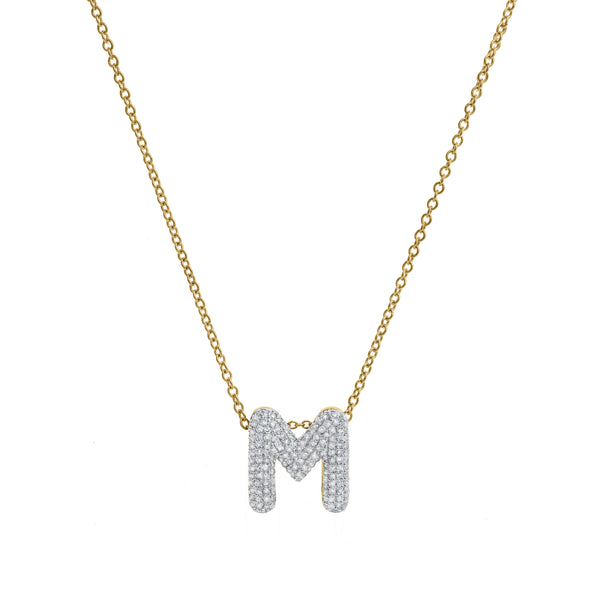LuvMyJewelry Bubble Initial Diamond Letter Pendant in 14K Yellow Gold - M