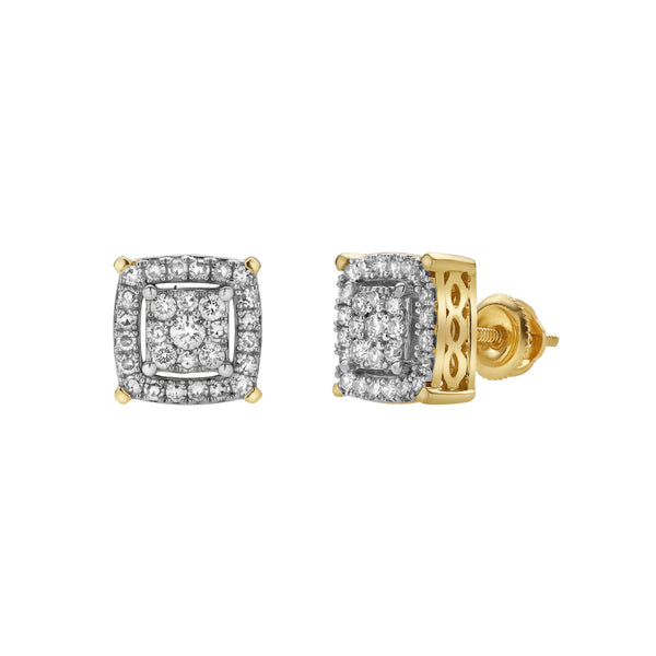 LuvMyJewelry Caeleste 10K Yellow Gold Cluster Diamond Unisex Earrings - 0.48 Cts