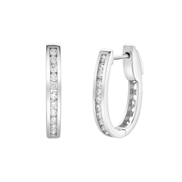 LuvMyJewelry Callaluna Channel-Set Diamond Huggie Hoop Earrings In 14K White Gold