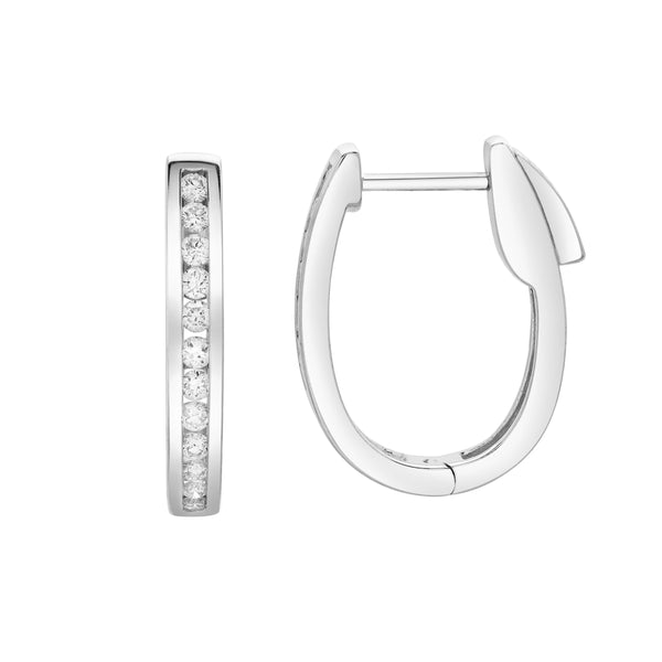 LuvMyJewelry Callaluna Channel-Set Diamond Huggie Hoop Earrings in 14K White Gold