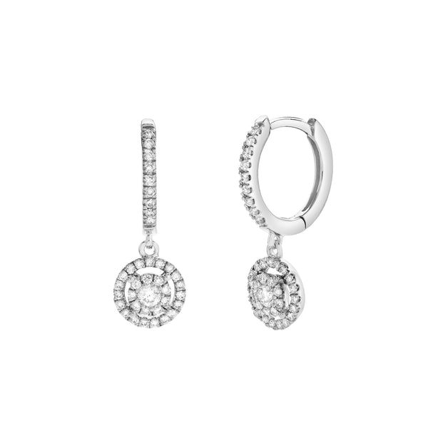 LuvMyJewelry Camellia Pave Round Diamond Drop Huggie Hoop Earrings in 14K White Gold