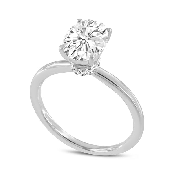 LuvMyJewelry Camilla 14K White Gold Oval Lab Grown Diamond Hidden Halo Engagement Ring - 1.75 Ct