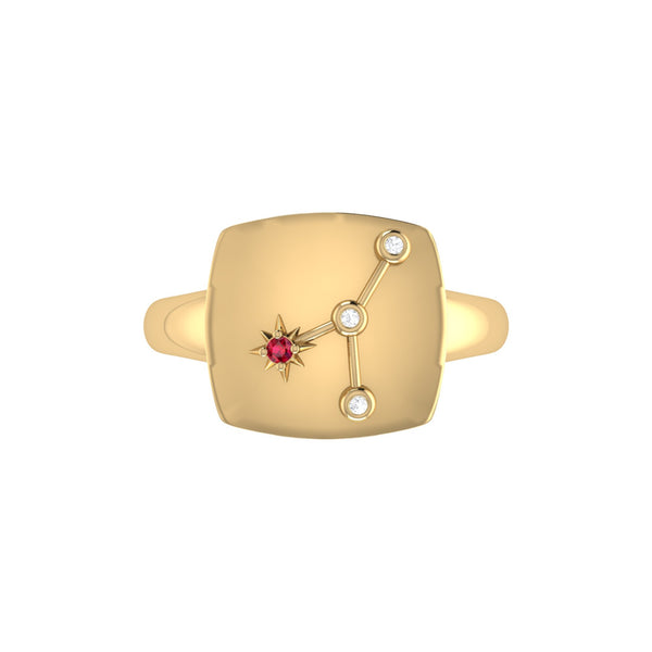 LuvMyJewelry Cancer Crab Ruby & Diamond Constellation Signet Ring In 14K Yellow Gold