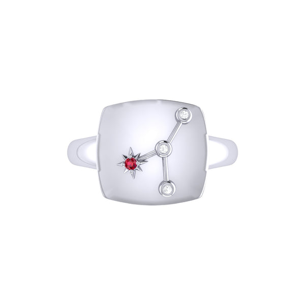 LuvMyJewelry Cancer Crab Ruby & Diamond Constellation Signet Ring In 14K White Gold