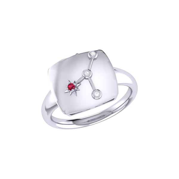LuvMyJewelry Cancer Crab Ruby & Diamond Constellation Signet Ring in Sterling Silver