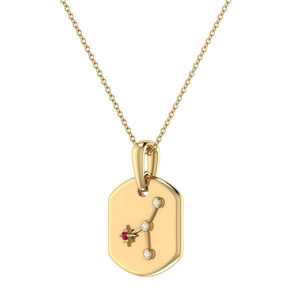 LuvMyJewelry Cancer Crab Ruby & Diamond Constellation Tag Pendant Necklace In 14K Yellow Gold