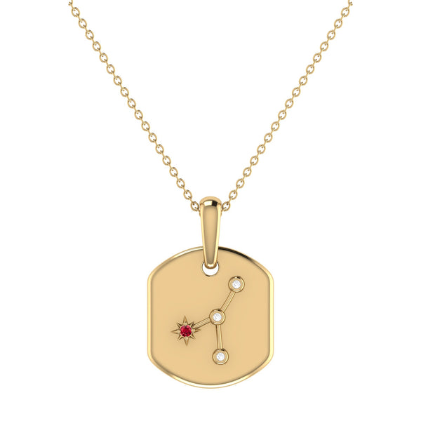 LuvMyJewelry Cancer Crab Ruby & Diamond Constellation Tag Pendant Necklace in 14K Yellow Gold