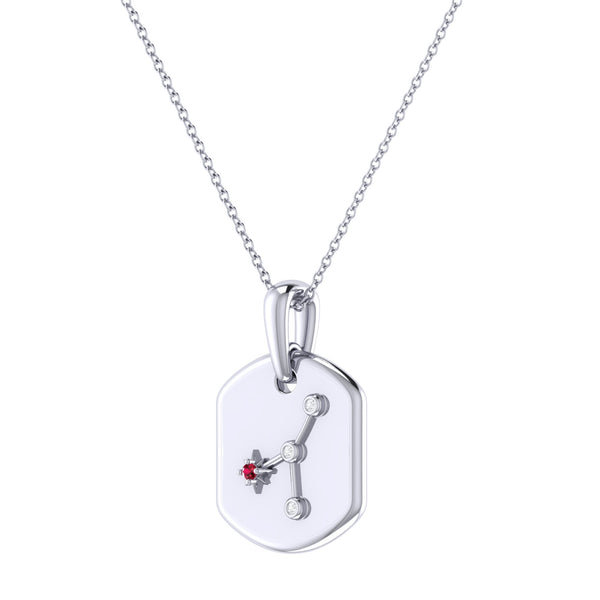 LuvMyJewelry Cancer Crab Ruby & Diamond Constellation Tag Pendant Necklace In 14K White Gold