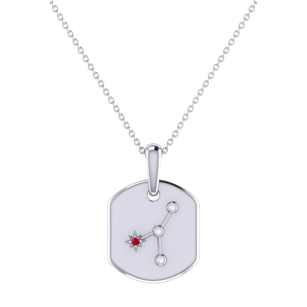 LuvMyJewelry Cancer Crab Ruby & Diamond Constellation Tag Pendant Necklace in 14K White Gold