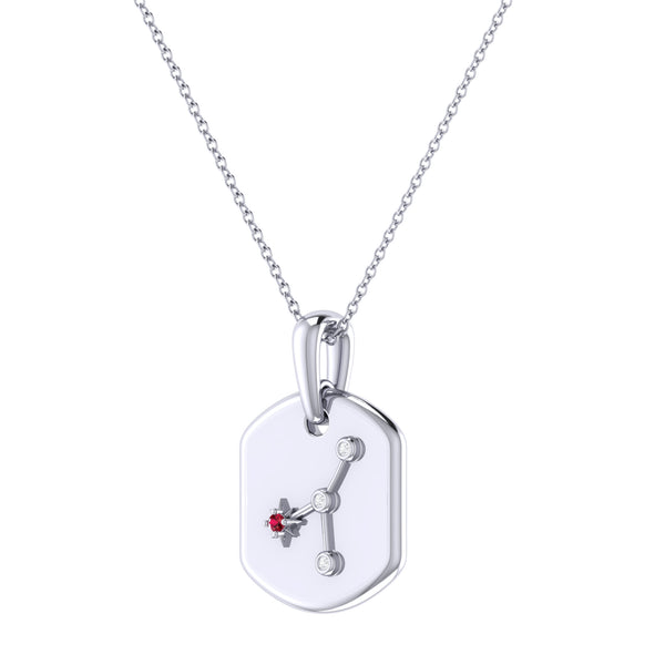 LuvMyJewelry Cancer Crab Ruby & Diamond Constellation Tag Pendant Necklace In Sterling Silver