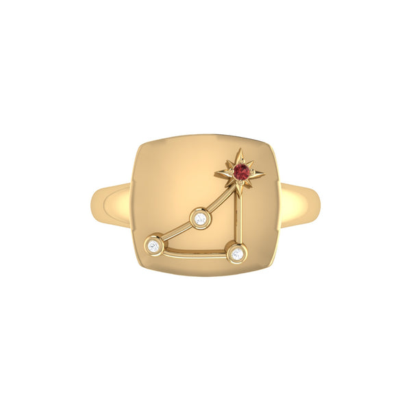 LuvMyJewelry Capricorn Goat Garnet & Diamond Constellation Signet Ring In 14K Yellow Gold