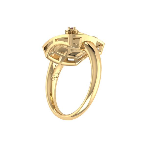 LuvMyJewelry Capricorn Goat Garnet & Diamond Constellation Signet Ring In 14K Yellow Gold