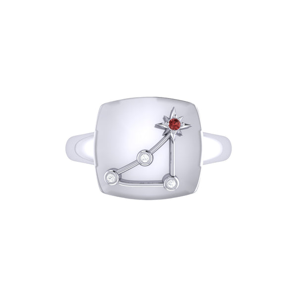LuvMyJewelry Capricorn Goat Garnet & Diamond Constellation Signet Ring In 14K White Gold