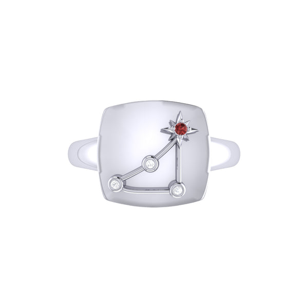 LuvMyJewelry Capricorn Goat Garnet & Diamond Constellation Signet Ring In Sterling Silver