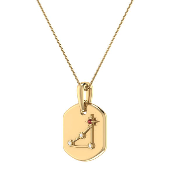 LuvMyJewelry Capricorn Goat Garnet & Diamond Constellation Tag Pendant Necklace In 14K Yellow Gold Vermeil On Sterling Silver