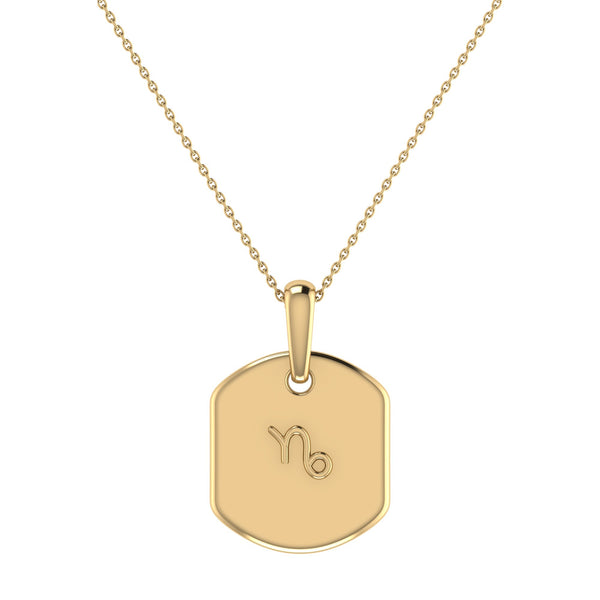 LuvMyJewelry Capricorn Goat Garnet & Diamond Constellation Tag Pendant Necklace In 14K Yellow Gold