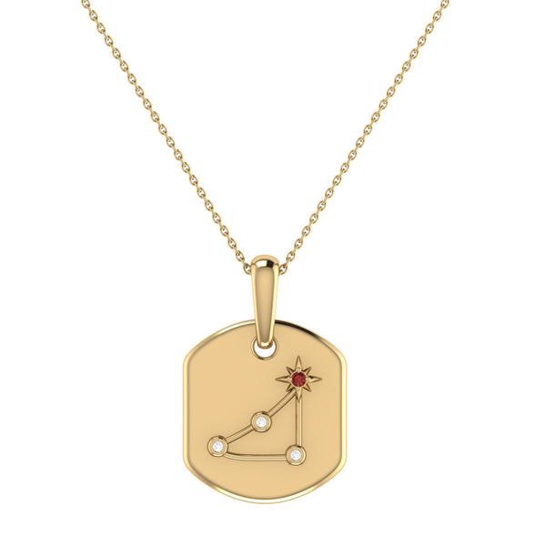 LuvMyJewelry Capricorn Goat Garnet & Diamond Constellation Tag Pendant Necklace in 14K Yellow Gold Vermeil on Sterling Silver