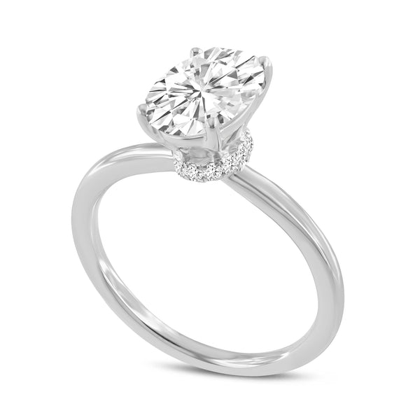 LuvMyJewelry Cecilia 14K White Gold Oval Lab Grown Diamond Hidden Halo Engagement Ring - 1.8 Ct