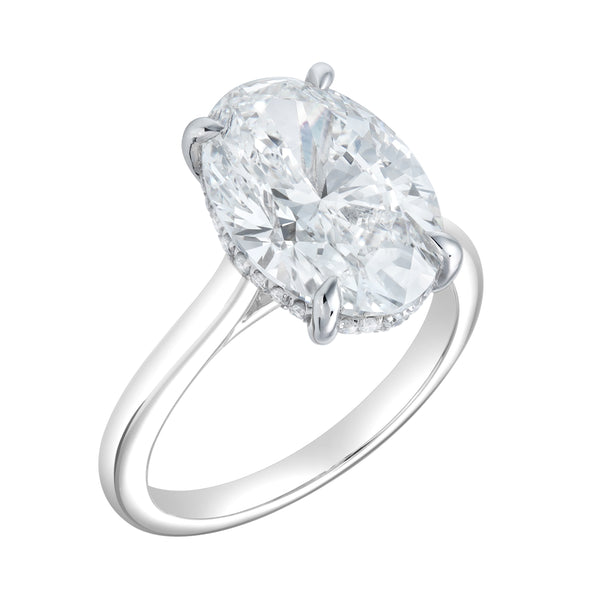 LuvMyJewelry Celestia 14K White Gold Oval Cathedral Lab Grown Diamond Hidden Halo Engagement Ring - 5.15cts
