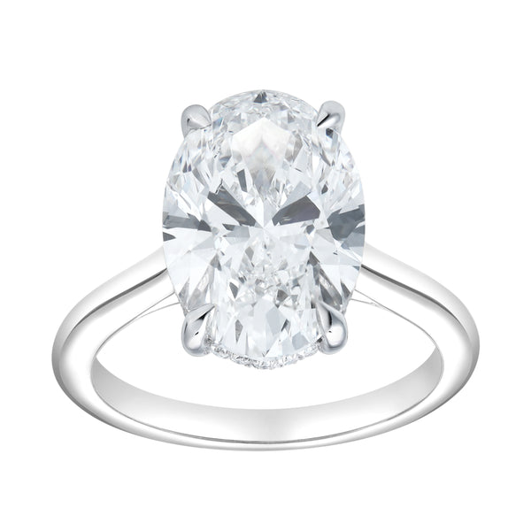 LuvMyJewelry Celestia 14K White Gold Oval Cathedral Lab Grown Diamond Hidden Halo Engagement Ring - 5.15cts