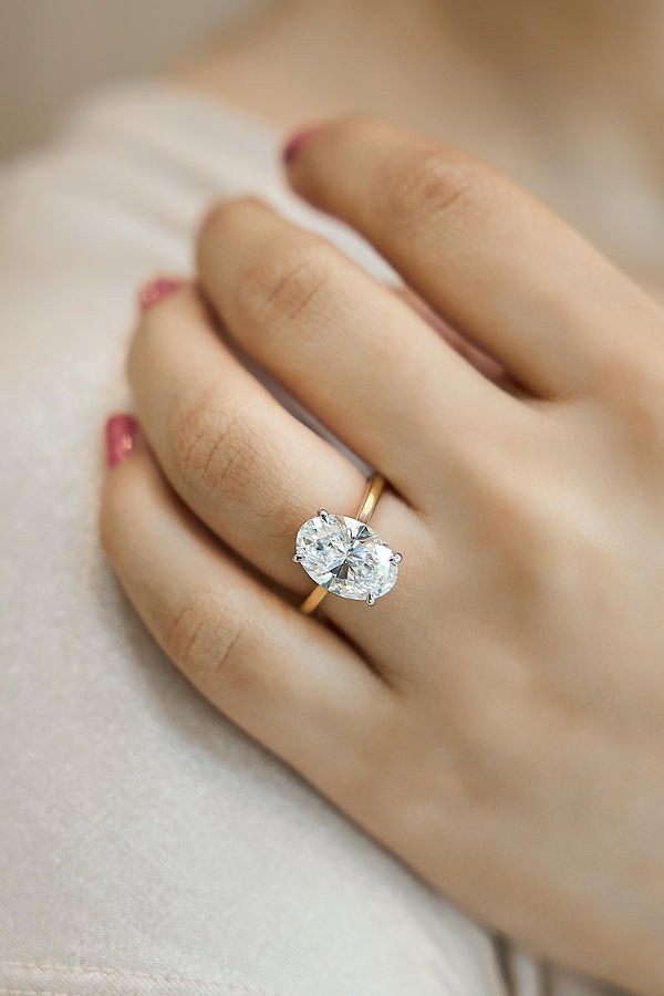 LuvMyJewelry Celestia 14K Yellow Gold Oval Cathedral Lab Grown Diamond Engagement Ring - 5.15cts