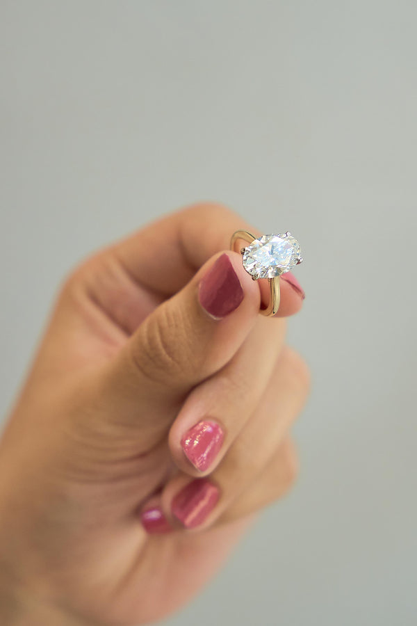 LuvMyJewelry Celestia 14K Yellow Gold Oval Cathedral Lab Grown Diamond Engagement Ring - 5.15cts