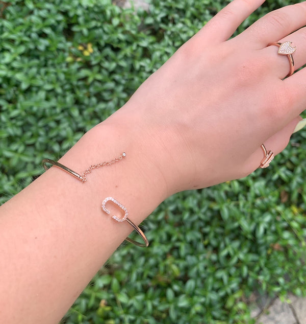 LuvMyJewelry Celia C Adjustable Diamond Cuff In 14K Rose Gold Vermeil On Sterling Silver