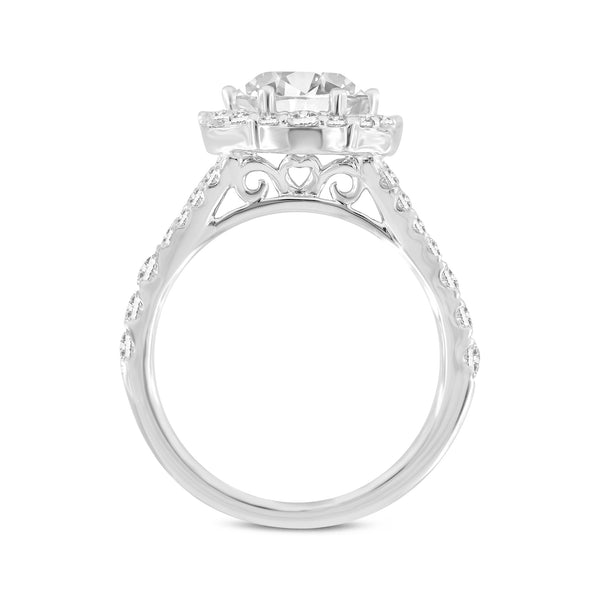 LuvMyJewelry Celine 14K White Gold Round Cut Lab Grown Diamond Halo Engagement Ring - 2.9 Ct