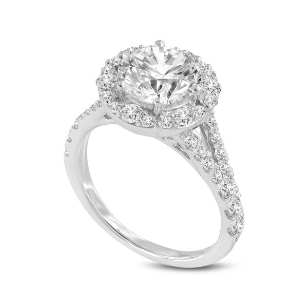 LuvMyJewelry Celine 14K White Gold Round Cut Lab Grown Diamond Halo Engagement Ring - 2.9 Ct