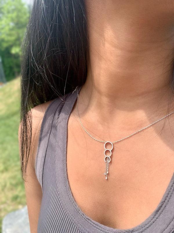 LuvMyJewelry Chandelier Circle Trio Bolo Adjustable Diamond Lariat Necklace In Sterling Silver