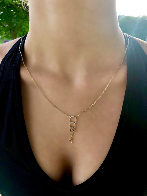 LuvMyJewelry Chandelier Circle Trio Bolo Adjustable Diamond Lariat Necklace In 14K Yellow Gold Vermeil On Sterling Silver