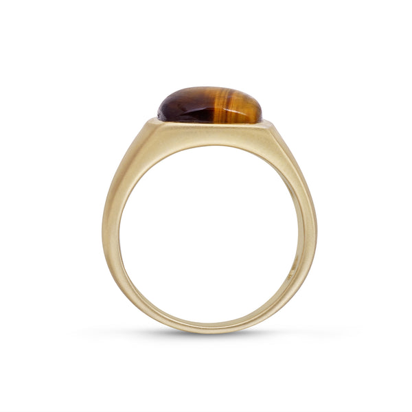LuvMyJewelry Chatoyant Red Tiger Eye Quartz Stone Signet Ring In 14K Yellow Gold Plated Sterling Silver