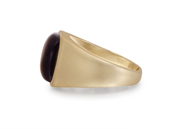 LuvMyJewelry Chatoyant Red Tiger Eye Quartz Stone Signet Ring In 14K Yellow Gold Plated Sterling Silver