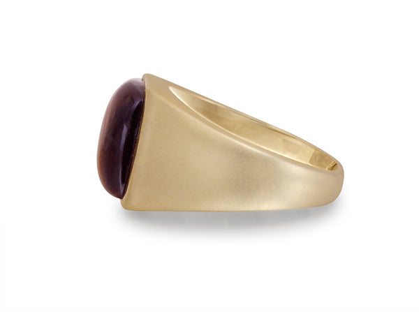 LuvMyJewelry Chatoyant Yellow Tiger Eye Signet Ring In 14K Yellow Gold Plated Sterling Silver