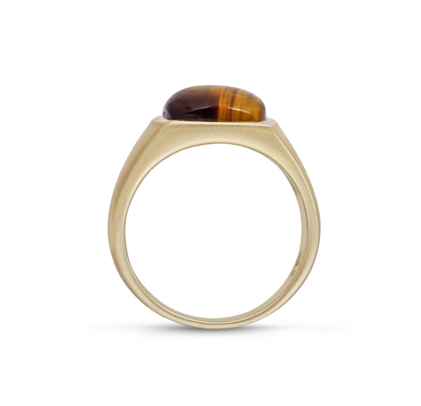 LuvMyJewelry Chatoyant Yellow Tiger Eye Signet Ring In 14K Yellow Gold Plated Sterling Silver