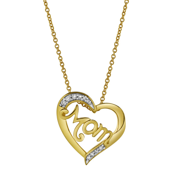 LuvMyJewelry Chic Mom Heart Diamond Pendant in 10K Yellow Gold