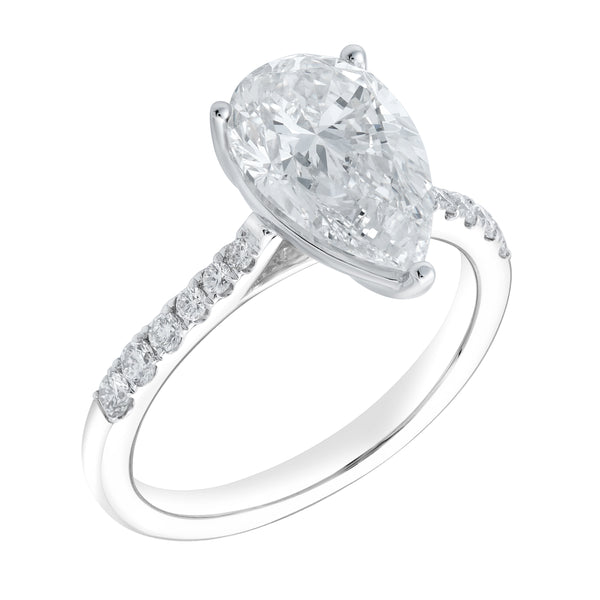 LuvMyJewelry Chloe 14K White Gold Pear Lab Grown Diamond Engagement Ring - 3.25 Ct
