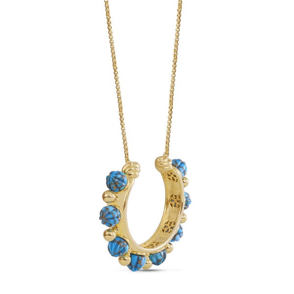 LuvMyJewelry Circle Of Fire Turquoise Necklace In 14K Yellow Gold Plated Sterling Silver
