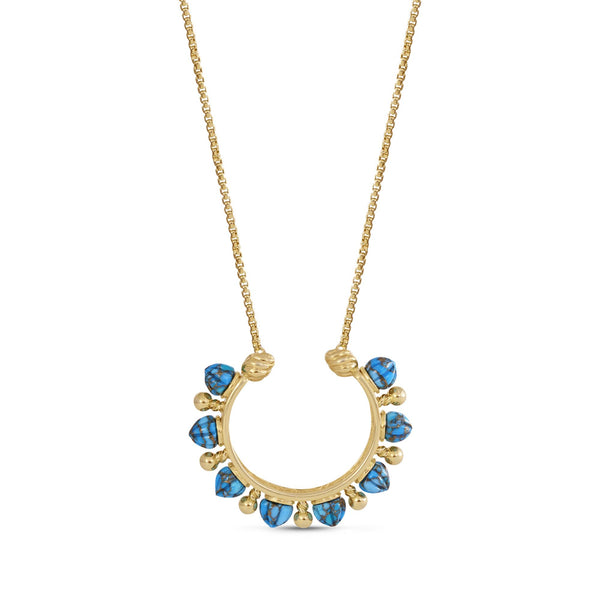 LuvMyJewelry Circle of Fire Turquoise Necklace in 14K Yellow Gold Plated Sterling Silver
