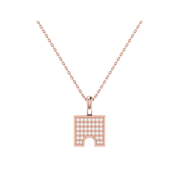 LuvMyJewelry City Arches Square Diamond Pendant in 14K Rose Gold Vermeil on Sterling Silver