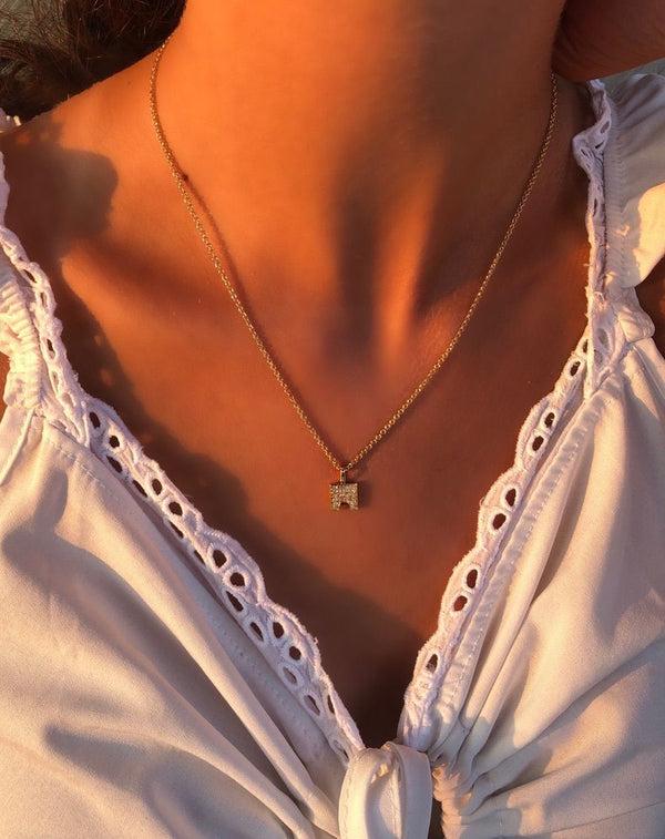 LuvMyJewelry City Arches Square Diamond Pendant In 14K Yellow Gold Vermeil On Sterling Silver