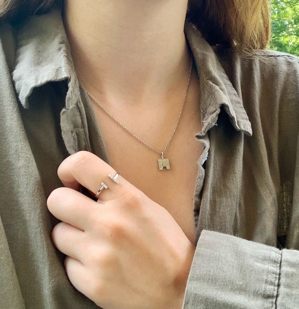 LuvMyJewelry City Arches Square Diamond Pendant In Sterling Silver