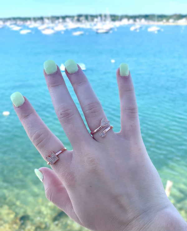 LuvMyJewelry City Arches Square Diamond Ring In 14K Rose Gold Vermeil On Sterling Silver