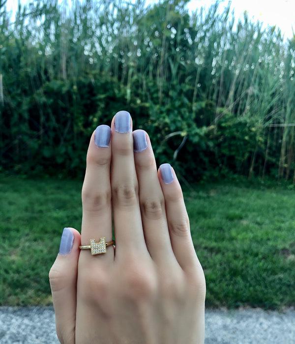 LuvMyJewelry City Arches Square Diamond Ring In 14K Yellow Gold Vermeil On Sterling Silver