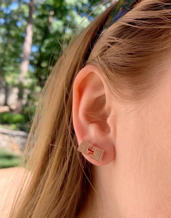 LuvMyJewelry City Arches Square Diamond Stud Earrings In 14K Rose Gold Vermeil On Sterling Silver