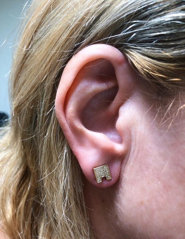 LuvMyJewelry City Arches Square Diamond Stud Earrings In 14K Yellow Gold Vermeil On Sterling Silver